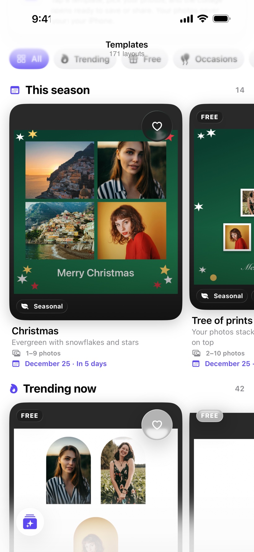 The Templates tab, with This season and Trending now rows